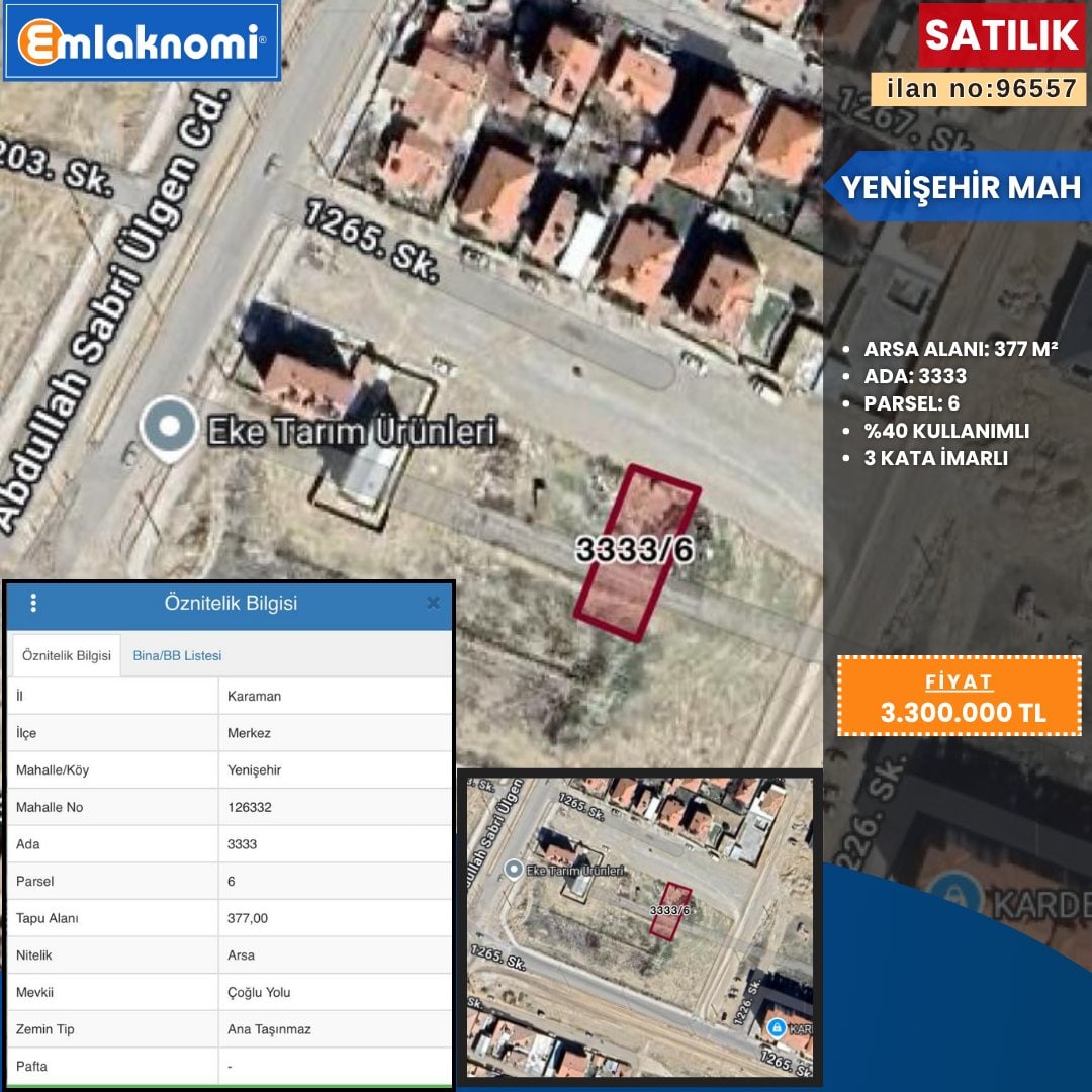 EMLAKNOMİ'den  YENİŞEHİR MAHALLESİNDE SATILIK ARSA