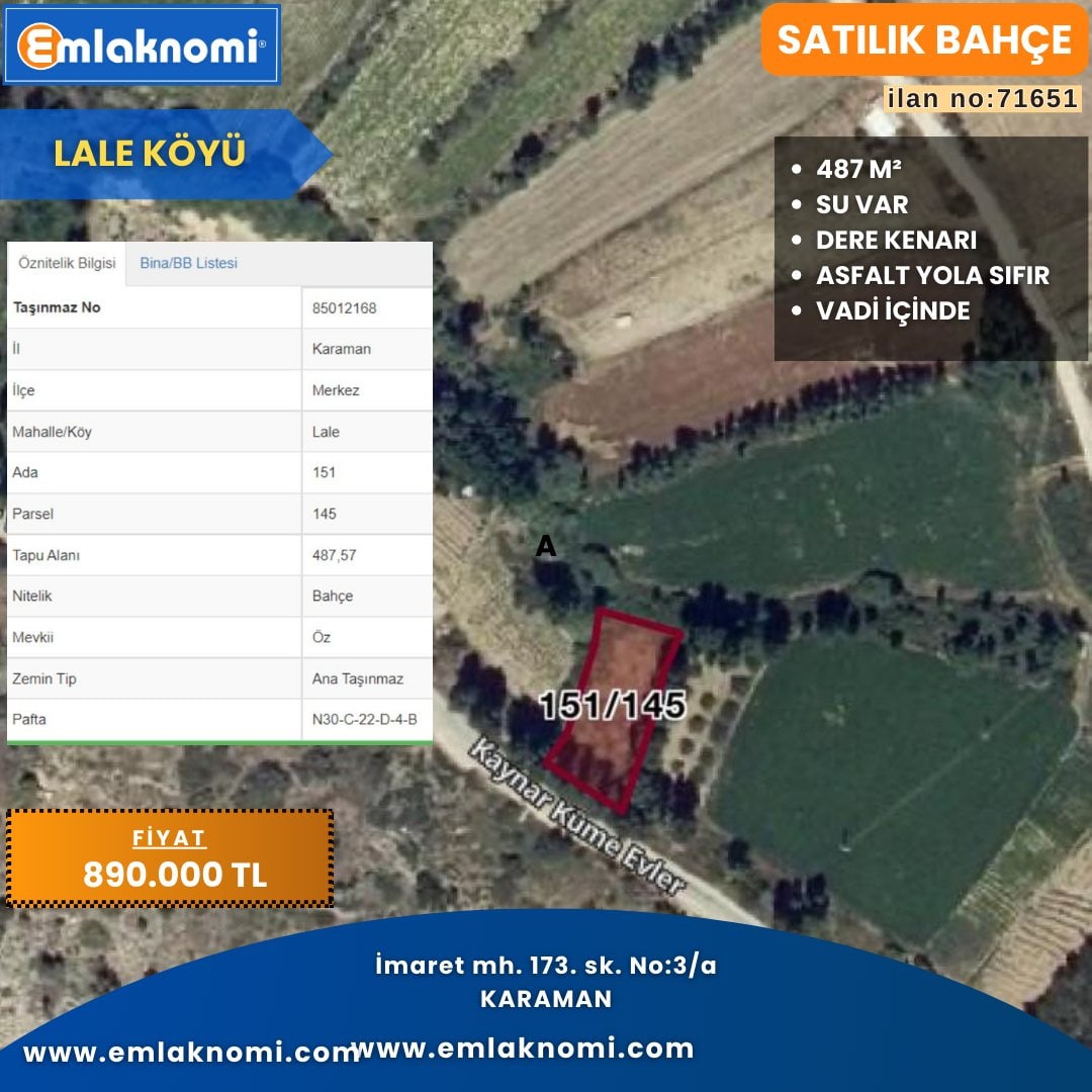 EMLAKNOMİ'den  LALE KÖYÜNDE SATILIK BAHÇE
