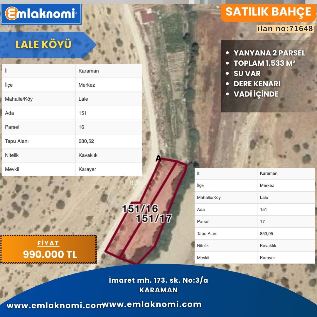 EMLAKNOMİ'den  LALE KÖYÜNDE SATILIK BAHÇE