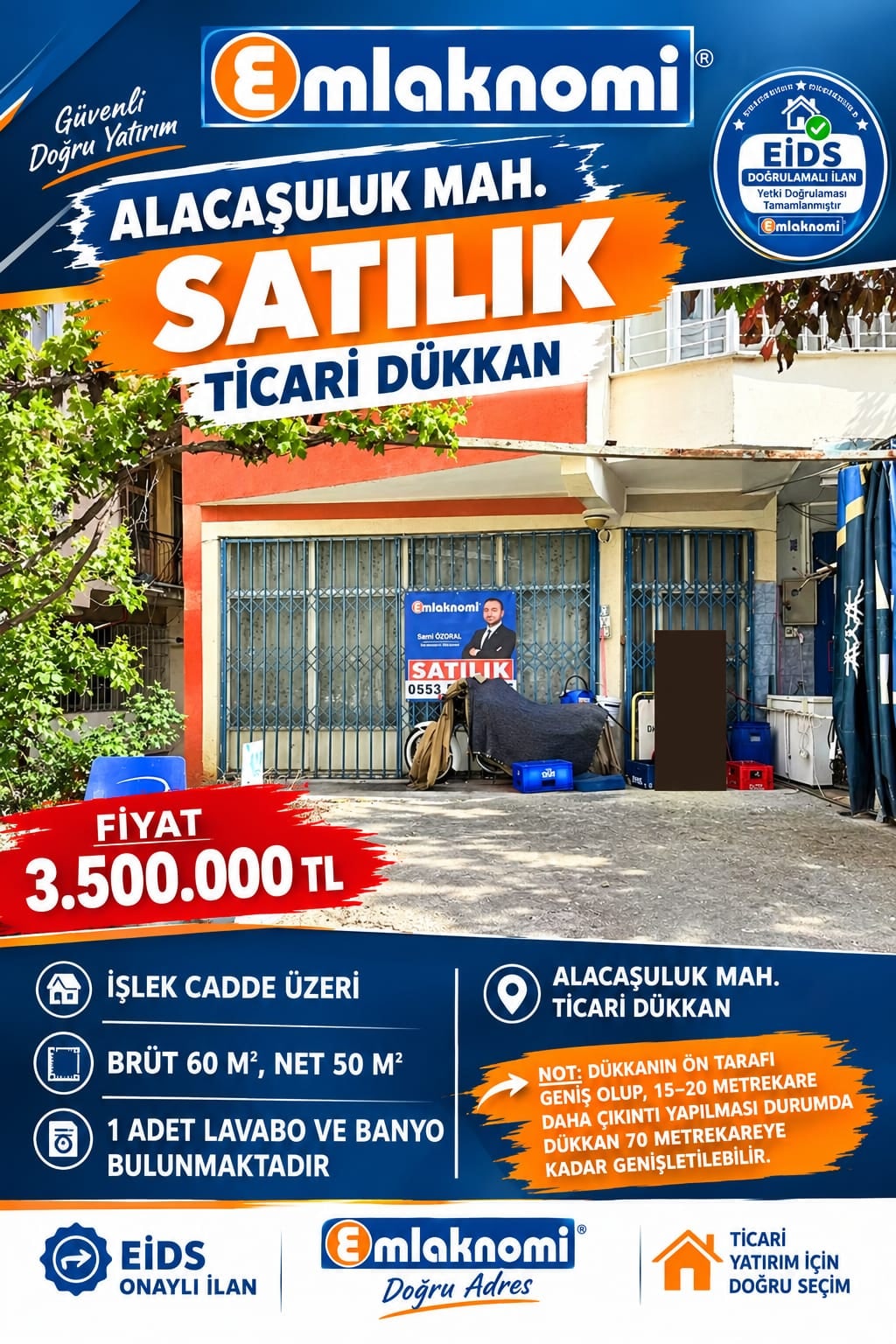 Emlaknomi'den Alacasuluk Mahallesi İşlek Cadde Üzeri Satılık Dükkan