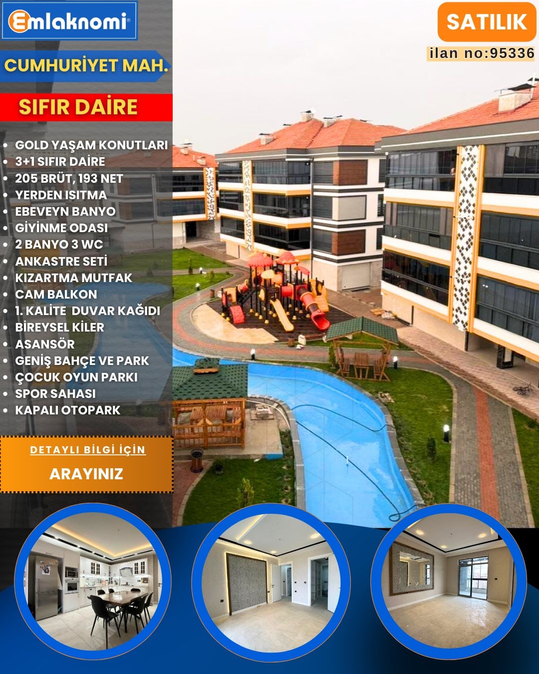 EMLAKNOMİ'den  GOLD YAŞAM KONUTLARINDA SATILIK 3+1 SIFIR DAİRE(SİTE İÇİ)