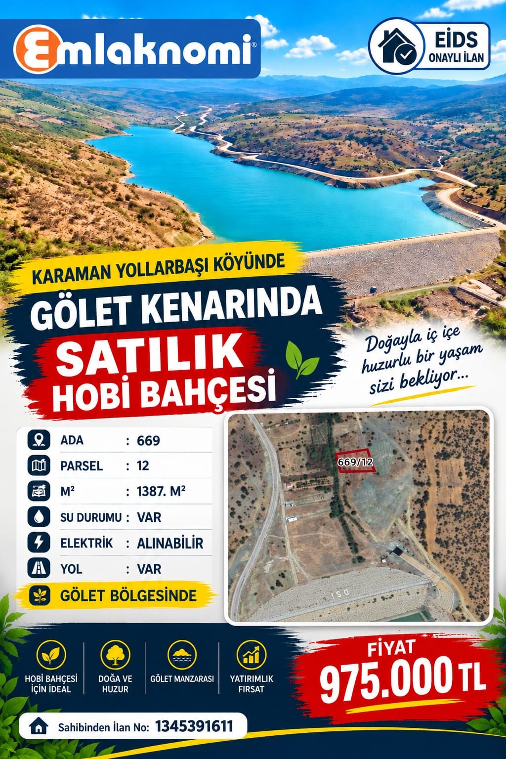 (karaman Yollarbaşı Köyünde Gölet Kenarında Satılık Hobi Bahçesi)